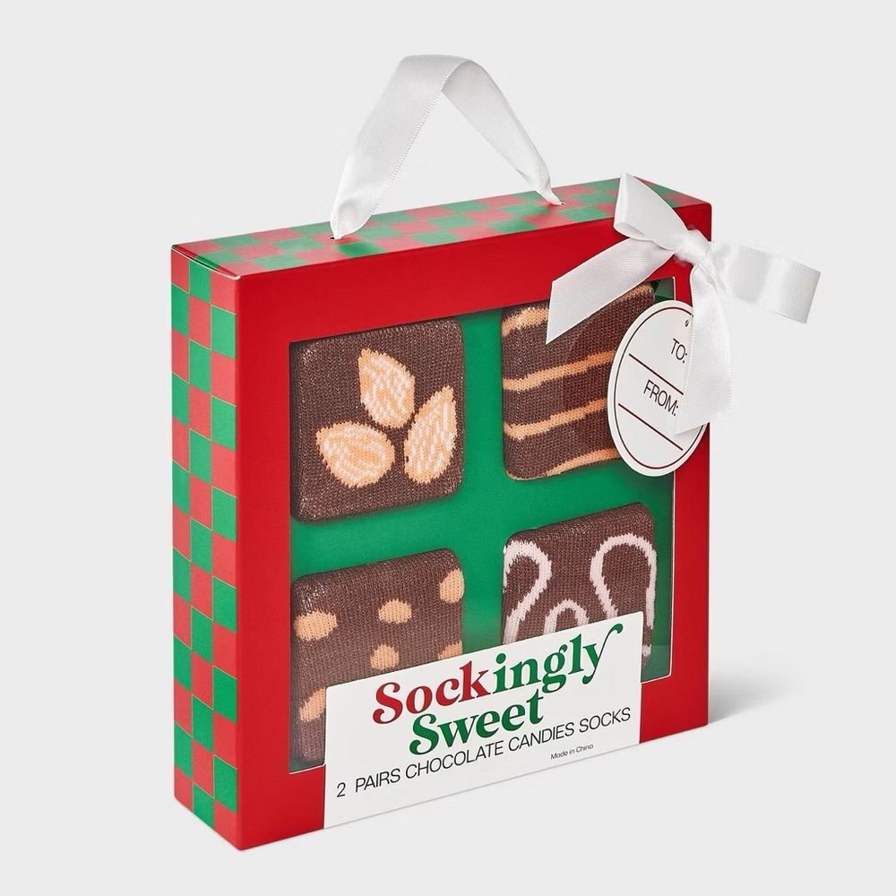 Women's nwt Chocolate Candy Christmas 2pk Crew Socks - Brown 4-10